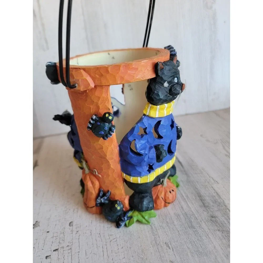 Unique ceramic rustic hat tea light holder Lantern spider pumpkin Halloween home - Picture 9 of 11